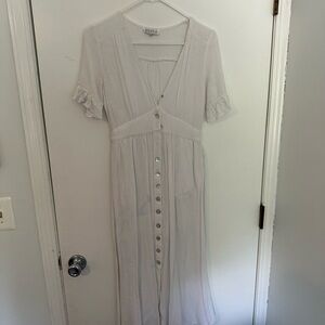 Sally White Button-Front Midi Dress